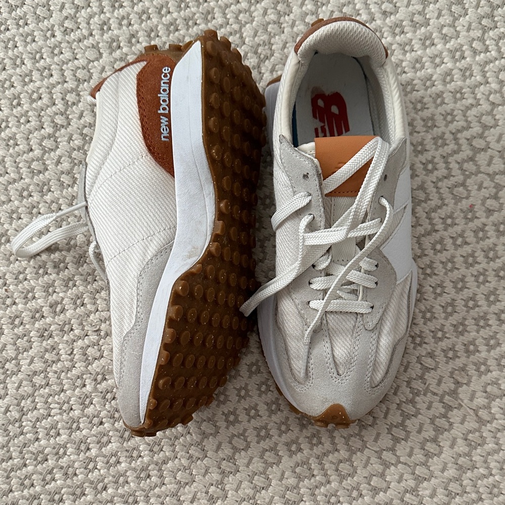New Balance White and Tan Athletic Shoes